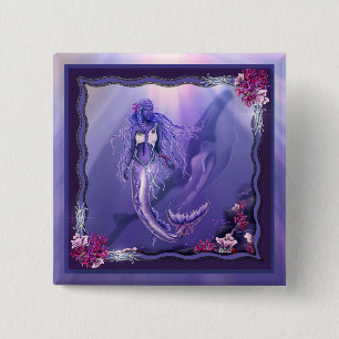 Badge Carré 5 Cm Bouton de Sirène de l'Océan Violet