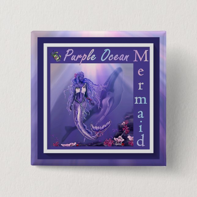 Badge Carré 5 Cm Bouton de sirène d'océan violet (Devant)