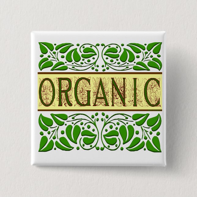 Badge Carré 5 Cm Bouton de slogan vert biologique (Devant)