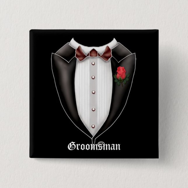 Badge Carré 5 Cm Bouton de smoking de Groomsman (Devant)