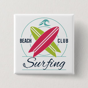 Badge Carré 5 Cm Bouton de surf Beach Club