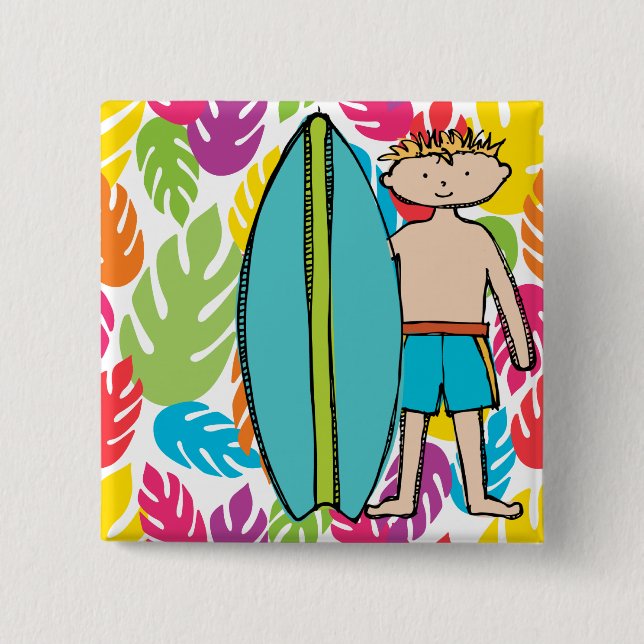 Badge Carré 5 Cm Bouton de surfeur de cheveux blond (Devant)