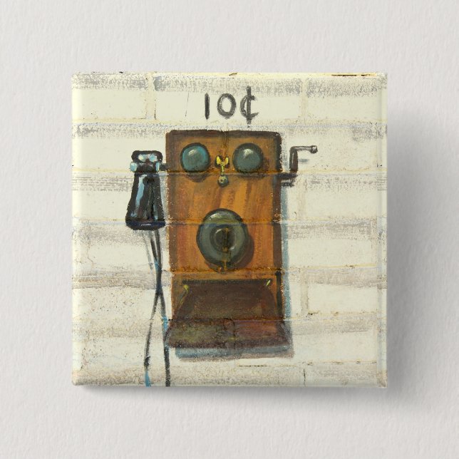 Badge Carré 5 Cm bouton de téléphone payant antique (Devant)
