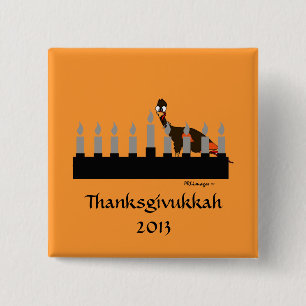 Badge Carré 5 Cm Bouton de Thanksgivukkah Menorah
