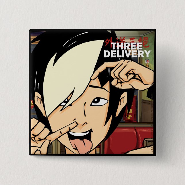 Badge Carré 5 Cm Bouton de Tobey des trois livraisons (Devant)