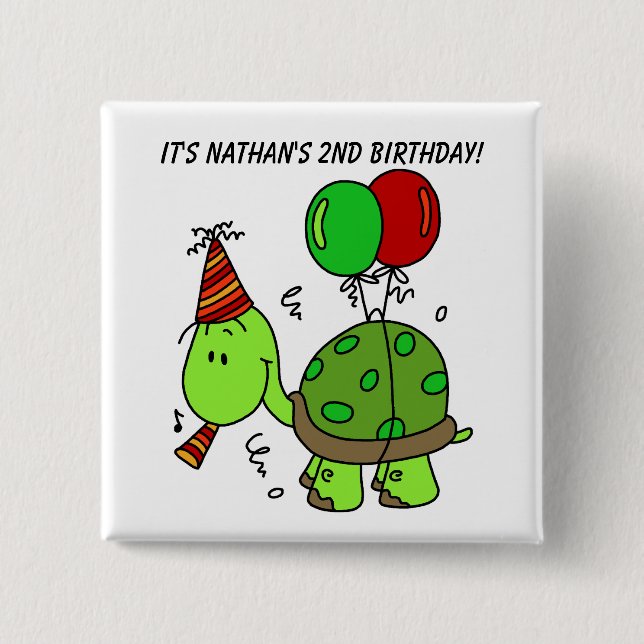 Badge Carré 5 Cm Bouton de tortue d'anniversaire customisé (Devant)