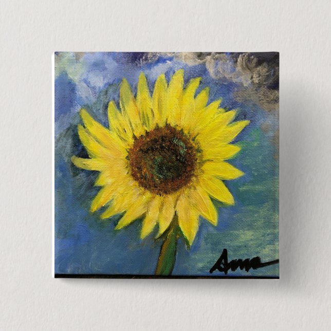 Badge Carré 5 Cm bouton de tournesol (Devant)