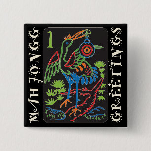 Badge Carré 5 Cm Bouton de voeux d'oiseaux Mah Jongg