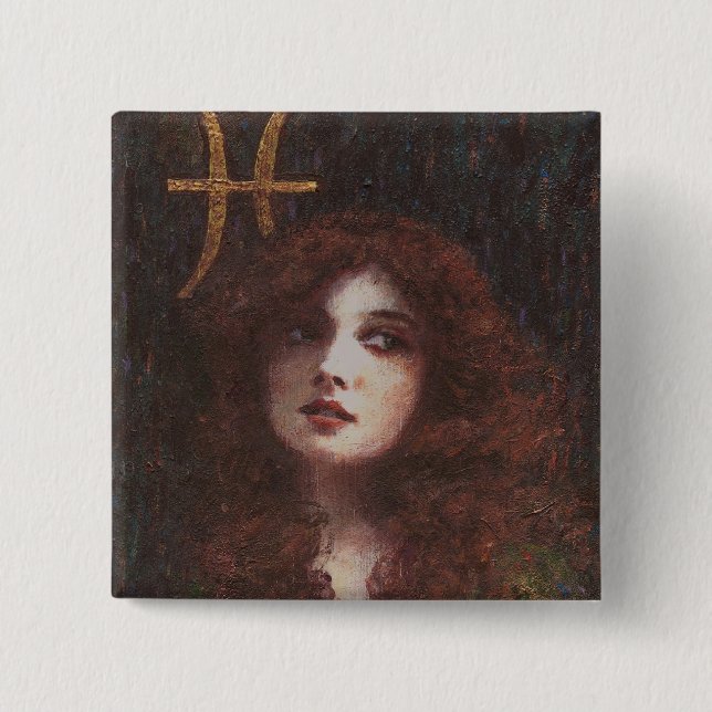 Badge Carré 5 Cm Bouton décoratif Pisces (Devant)