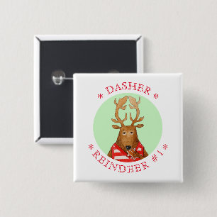 Badge Carré 5 Cm Bouton d'épingle Carré DASHER REINDEER