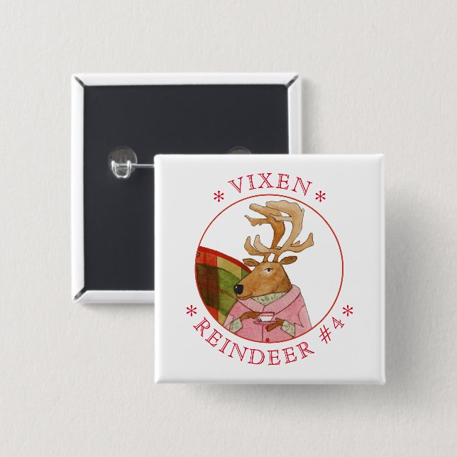 Badge Carré 5 Cm Bouton d'épingle Carré VIXEN REINDEER (Devant & derrière)