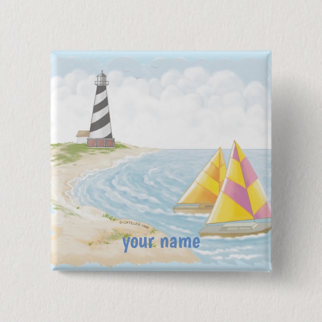 Badge Carré 5 Cm Bouton d'épingle Light One Lighthouse (Devant)