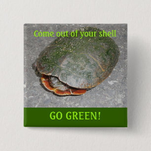 Badge Carré 5 Cm Bouton DEVENEZ ÉCOLO de tortue peinte