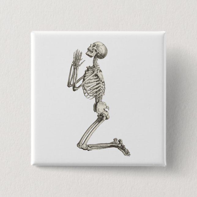 Badge Carré 5 Cm Bouton d'Halloween de squelette (Devant)