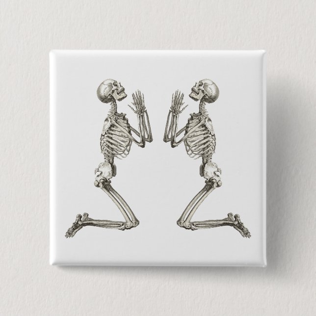 Badge Carré 5 Cm Bouton d'Halloween de squelette (Devant)