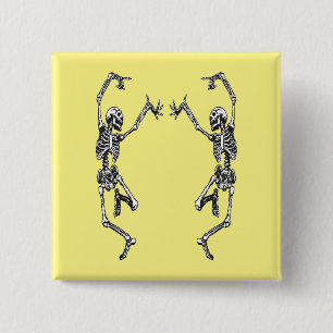 Badge Carré 5 Cm Bouton d'Halloween deux sketons dansants