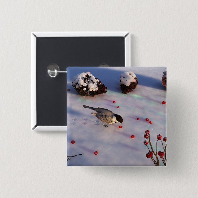 Badge Carré 5 Cm Bouton d'hiver du poulet (Devant & derrière)