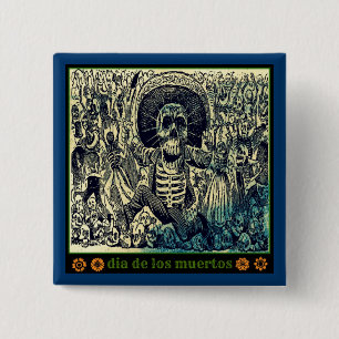 Badge Carré 5 Cm Bouton Dia de los muertos