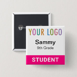 Badge Carré 5 Cm Bouton d'identification de l'étudiant rose vif ave