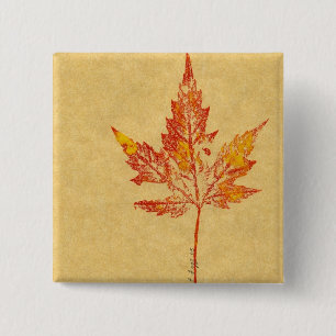 Badge Carré 5 Cm Bouton d'impression de la nature feuille