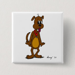 Badge Carré 5 Cm Bouton Doggy Toon