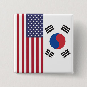 Badge Carré 5 Cm Bouton Drapeau États-Unis-Corée