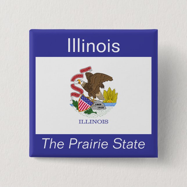 Badge Carré 5 Cm Bouton Drapeau Illinois (Devant)