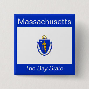 Badge Carré 5 Cm Bouton Drapeau Massachusetts