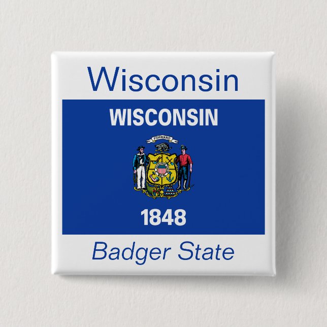 Badge Carré 5 Cm Bouton Drapeau Wisconsin (Devant)