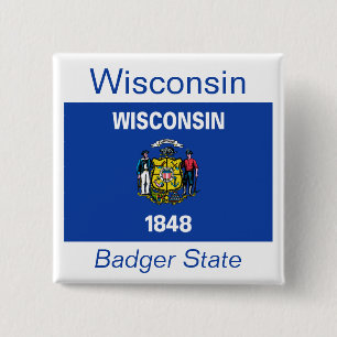 Badge Carré 5 Cm Bouton Drapeau Wisconsin