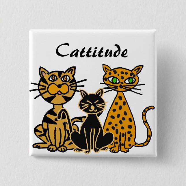 Badge Carré 5 Cm Bouton drôle de chats de Cattitude d'ANNONCE (Devant)