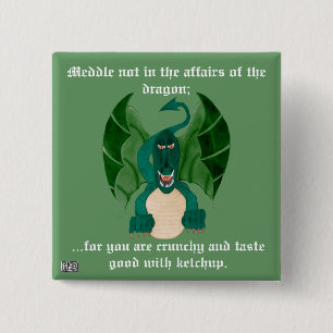 Badge Carré 5 Cm Bouton drôle de dragon
