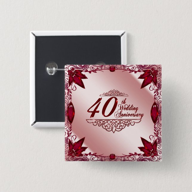 Badge Carré 5 Cm Bouton du 40e anniversaire du Mariage (Devant & derrière)