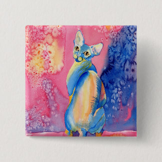 Badge Carré 5 Cm Bouton du chat #2 de Sphynx