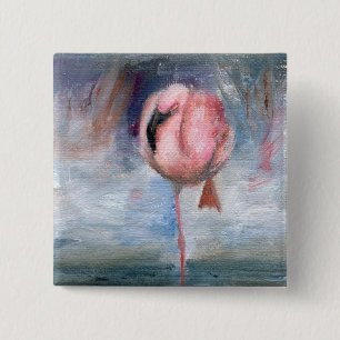 Badge Carré 5 Cm Bouton du Flamant rose ACEO