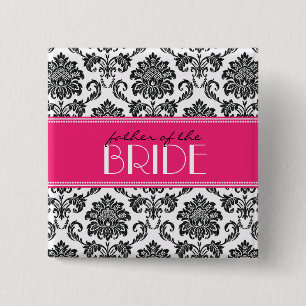 Badge Carré 5 Cm Bouton du père de la mariée Damask à Fuchsia