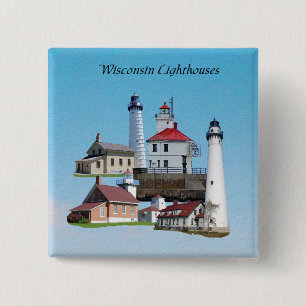 Badge Carré 5 Cm Bouton du phare du Wisconsin