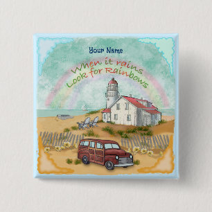 Badge Carré 5 Cm Bouton du phare Rainbow Beach