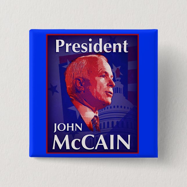Badge Carré 5 Cm Bouton du Président John McCain (Devant)