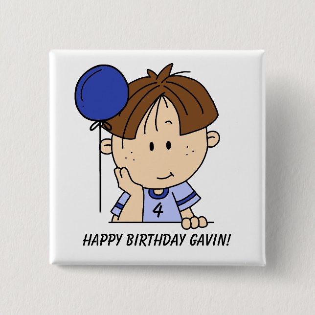 Badge Carré 5 Cm Bouton d'une chevelure Brown d'anniversaire de (Devant)