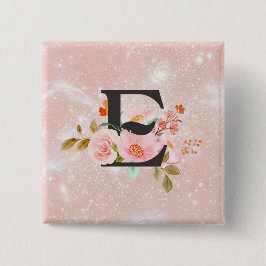 Badge Carré 5 Cm Bouton E Lettre