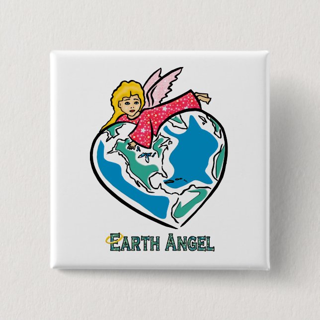 Badge Carré 5 Cm Bouton : "Earth Angel" (Devant)