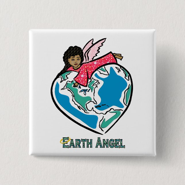 Badge Carré 5 Cm Bouton : "Earth Angel" (b) (Devant)