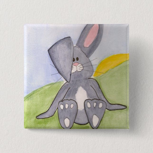 Badge Carré 5 Cm Bouton ensoleillé de lapin (Devant)