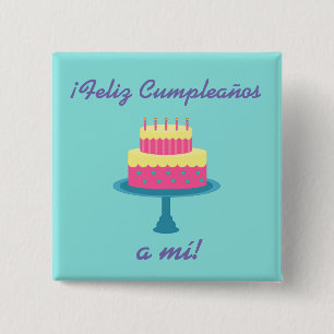 Badge Carré 5 Cm Bouton espagnol "Feliz cumpleaños" "Joyeux anniver