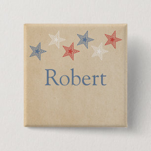 Badge Carré 5 Cm Bouton Étoiles patriotiques