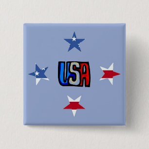 Badge Carré 5 Cm Bouton Étoiles patriotiques