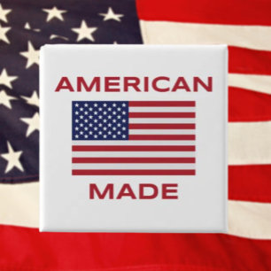 Badge Carré 5 Cm Bouton Fabriqué en Amérique – Fier d'être né aux É
