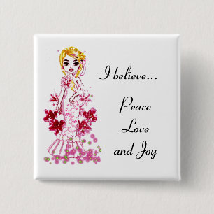Badge Carré 5 Cm Bouton Fairy