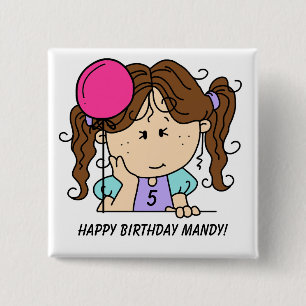 Badge Carré 5 Cm Bouton fait sur commande d'anniversaire de fille